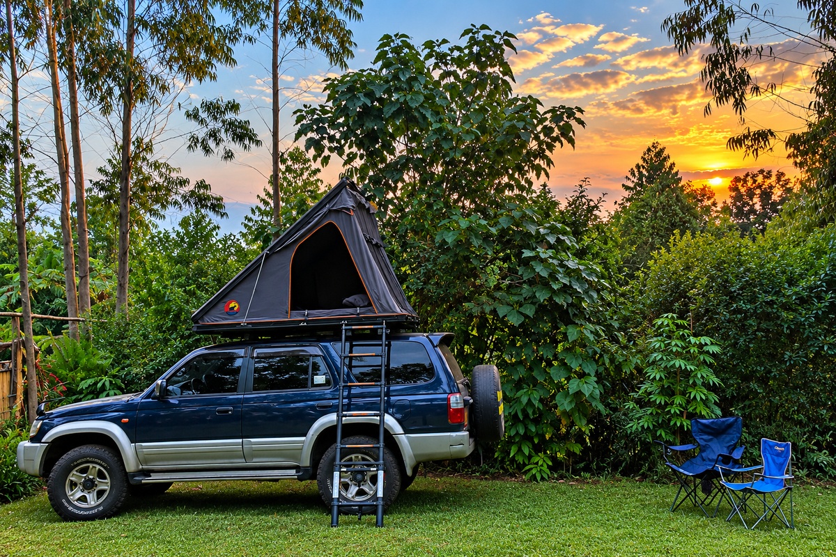 Rooftop tent camping near Kibale National Park at Little Monkey Camp