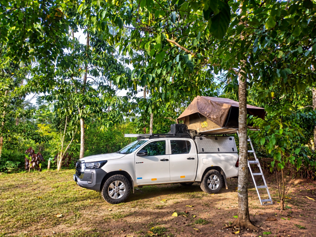 Rooftop tent camping near Kibale National Park at Little Monkey Camp