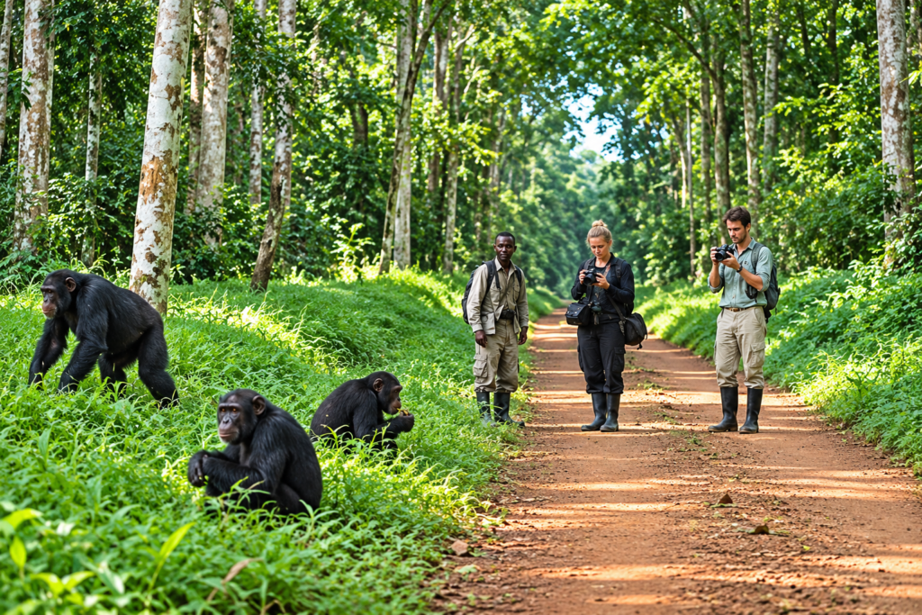 Chimpanzee tracking in Bugoma Forest Uganda