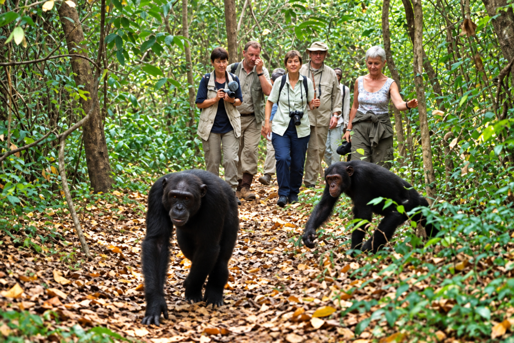Chimpanzee tracking in Bugoma Forest Uganda