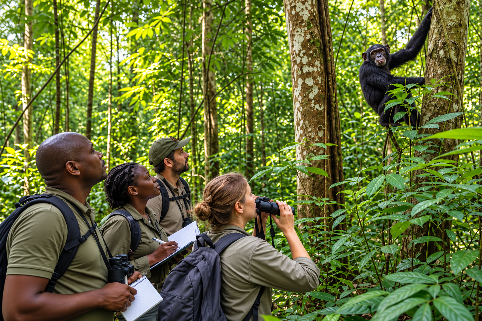 Chimpanzee tracking in Kibale National Park Uganda