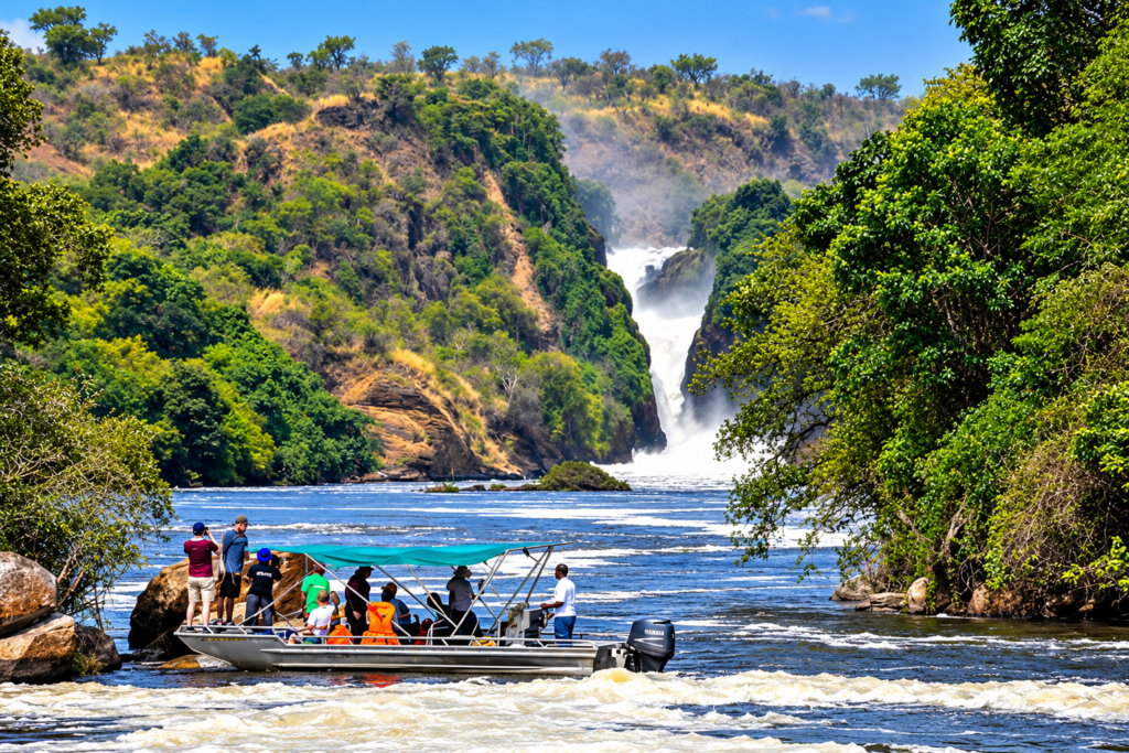 Murchison Falls boat safari on the Nile River during a Uganda Nature Wildlife Safari