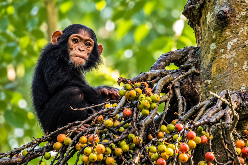Young chimpanzee in Kibale Forest Uganda